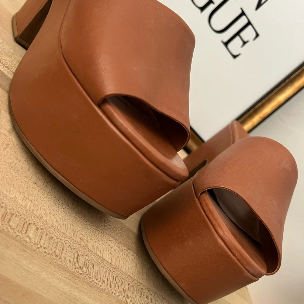 Larroude Cognac Platform Shoes with Chunky Design - Picture 8 of 8